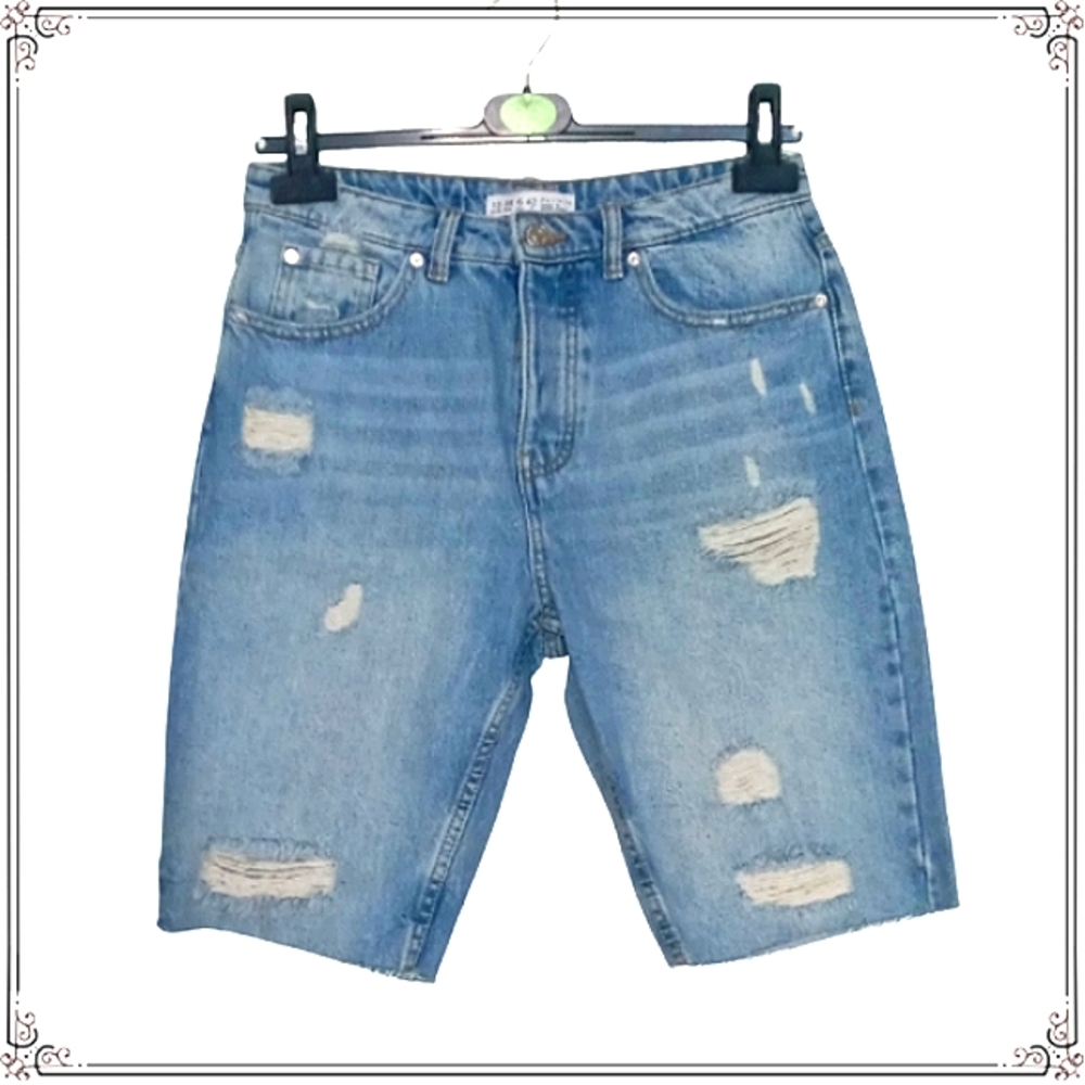 Denim High Waisted Distressed Bermuda Shorts Size 6